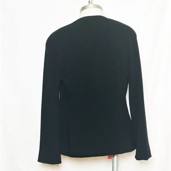 DONNA KARAN NEW YORK BLACK CROPPED TUXEDO SUIT BLAZER JACKETED 10 M/L - Picture 3 of 5